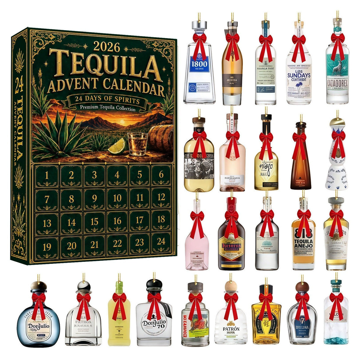 JingleSpirits - Tequila Bottle Advent Calendar with 24 Acrylic Ornaments
