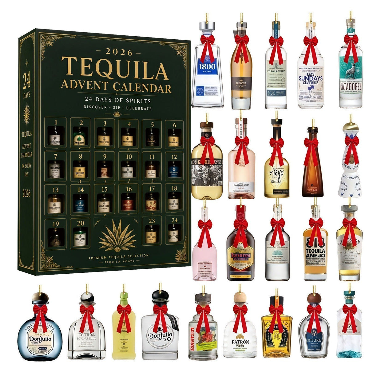 JingleSpirits - Tequila Bottle Advent Calendar with 24 Acrylic Ornaments