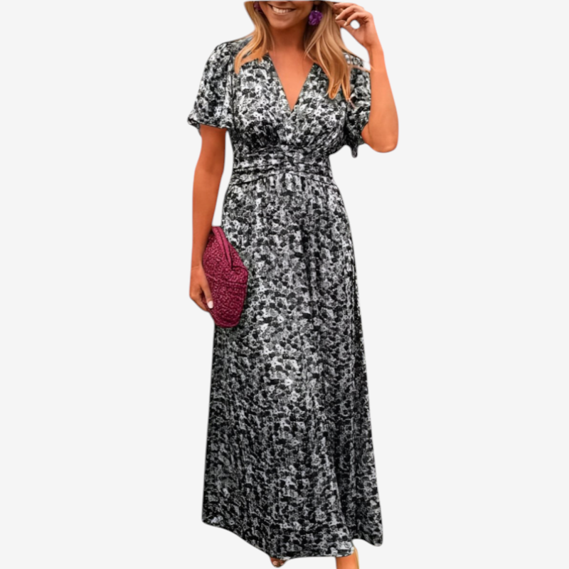 Women's Elegant V-Neck Floral Maxi Dress