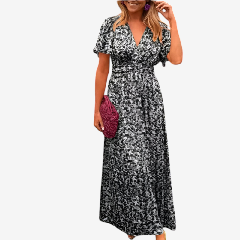 Women's Elegant V-Neck Floral Maxi Dress