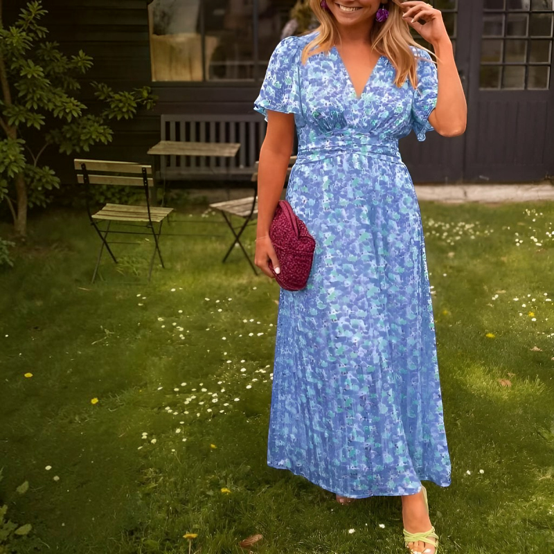 Women's Elegant V-Neck Floral Maxi Dress