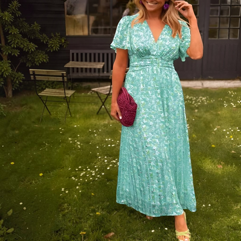 Women's Elegant V-Neck Floral Maxi Dress