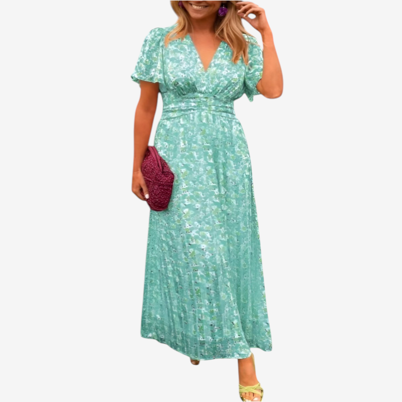 Women's Elegant V-Neck Floral Maxi Dress