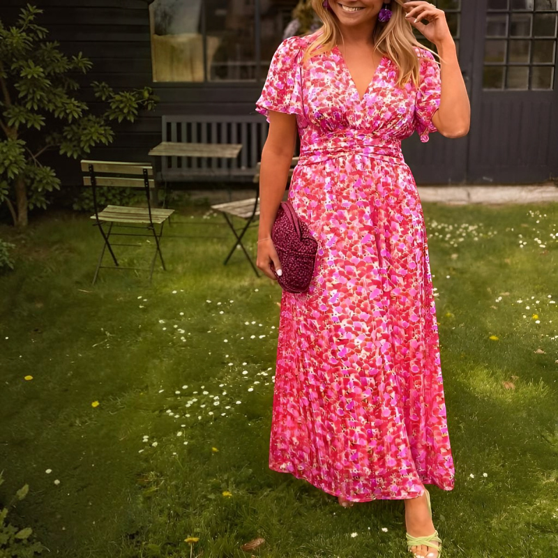 Women's Elegant V-Neck Floral Maxi Dress