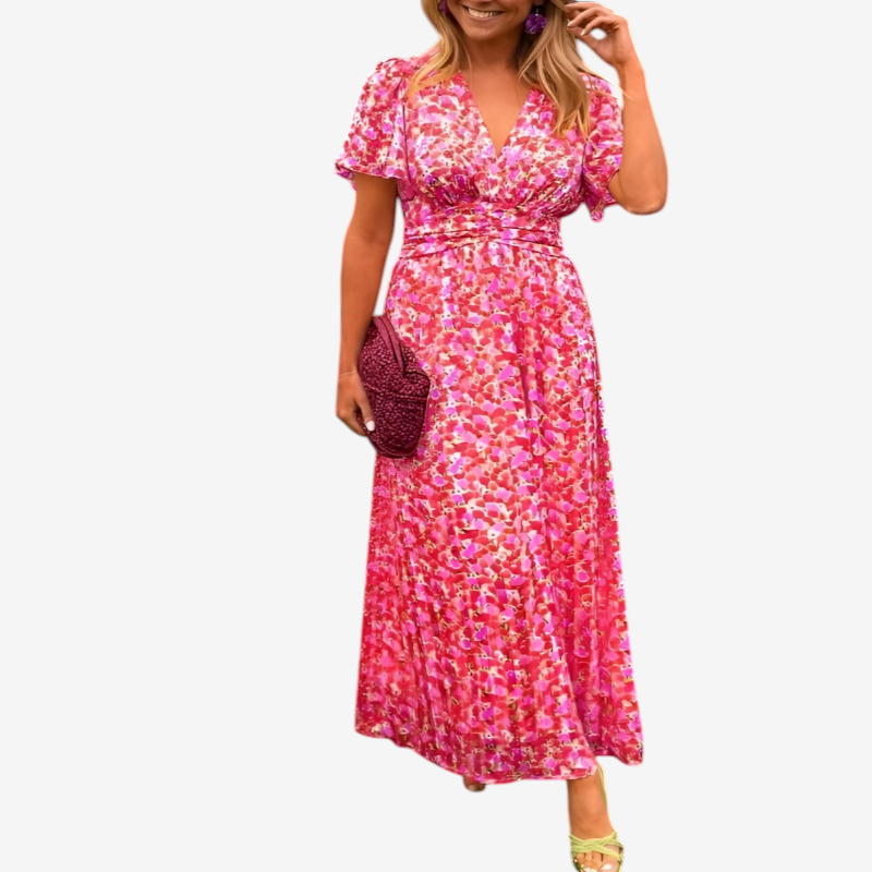 Women's Elegant V-Neck Floral Maxi Dress