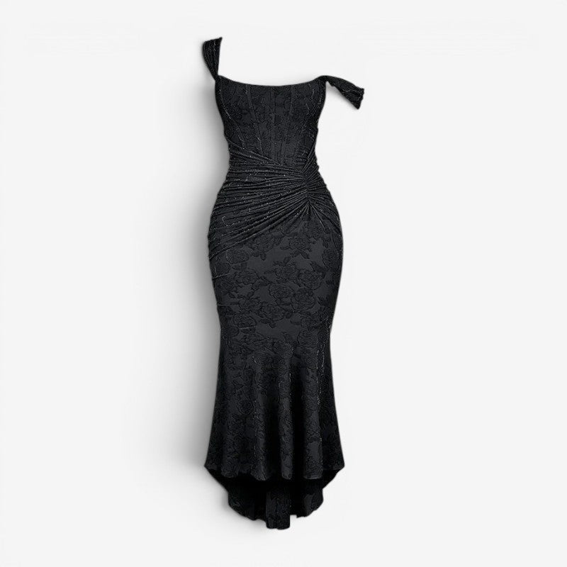 Elegant Off Shoulder Maxi Dress with Ruched Waist