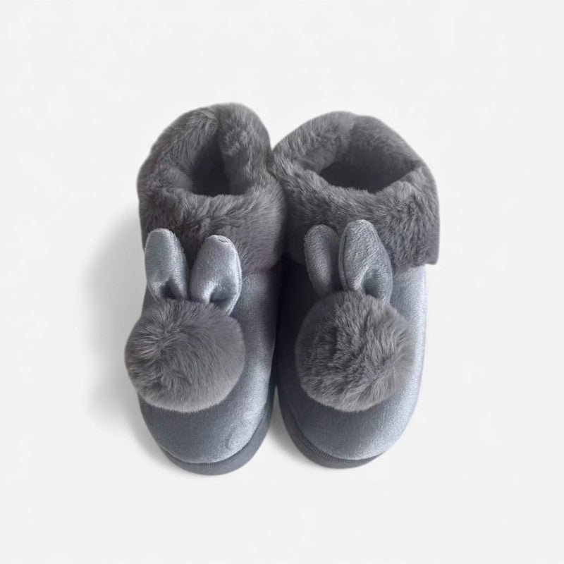 Lily –  Fur Slippers with Round Toe and Rabbit Ear Design