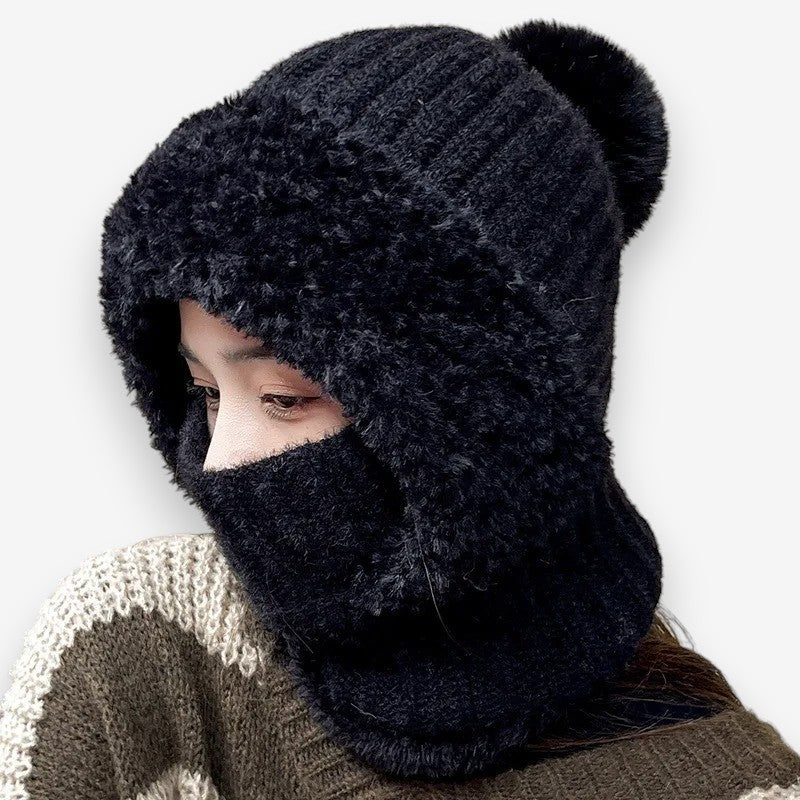 Emma – Round Faux Fur Hat with Scarf Mask Design