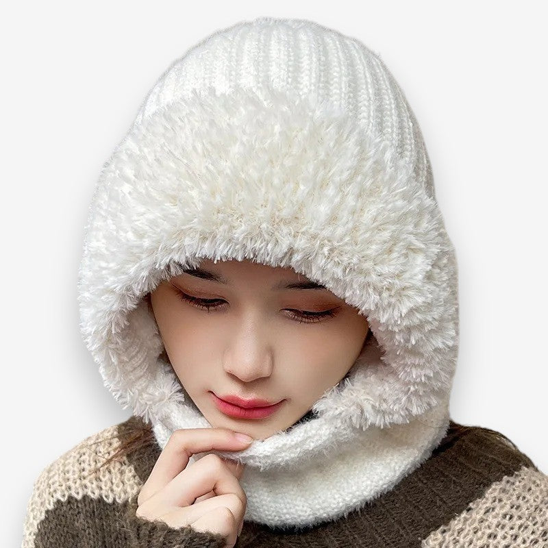 Emma – Round Faux Fur Hat with Scarf Mask Design