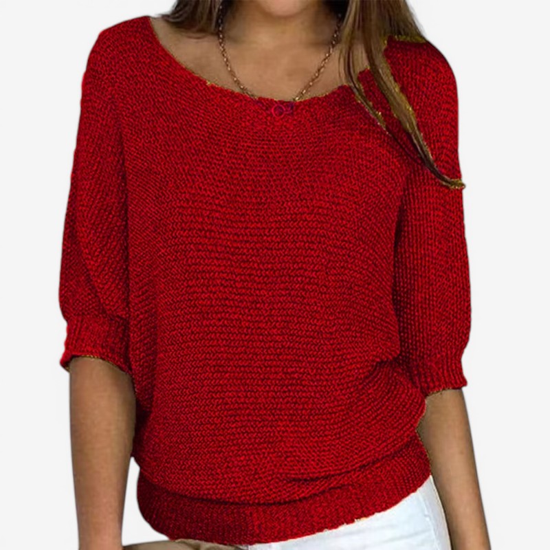Women Long Sleeve Knit Sweater Round Neck