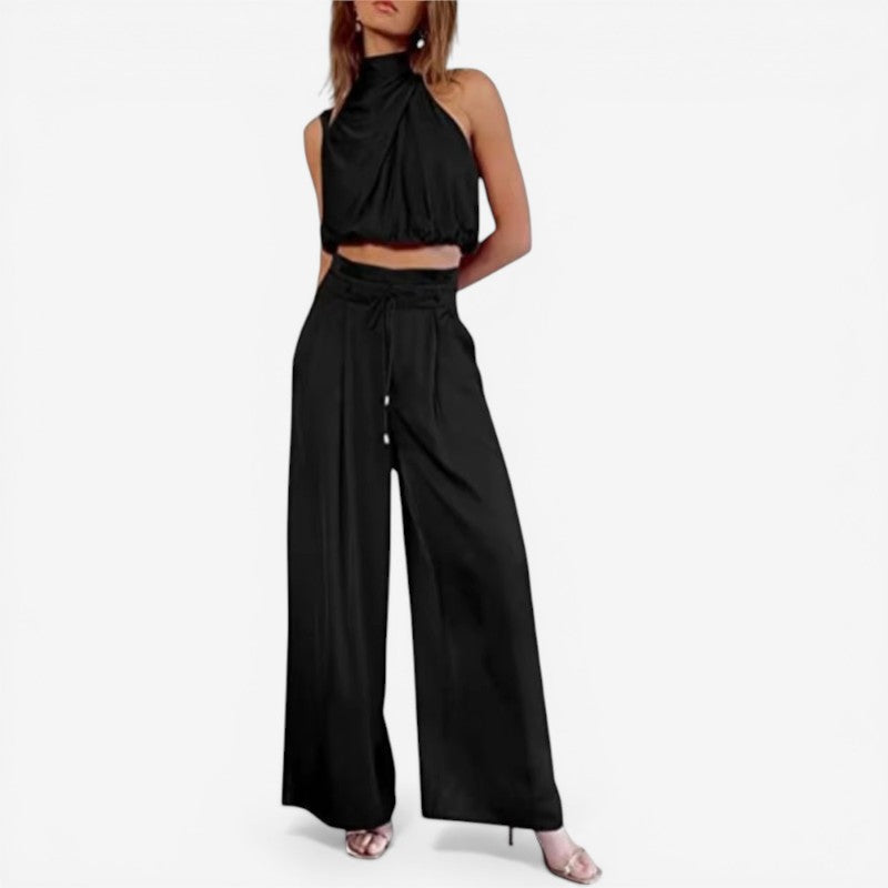 Women Turtleneck Top and Wide Leg Pants Set