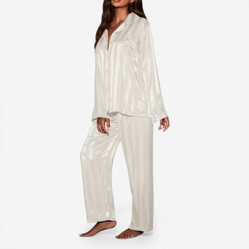 Women Button Front Pajama Set Wide Leg Pants