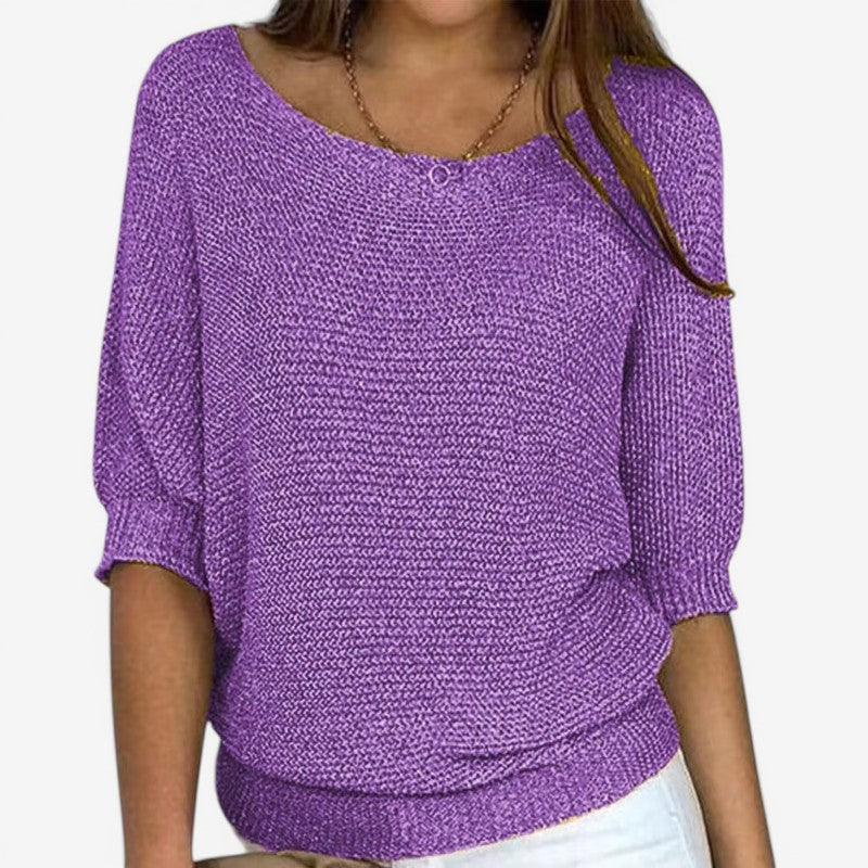 Women Long Sleeve Knit Sweater Round Neck