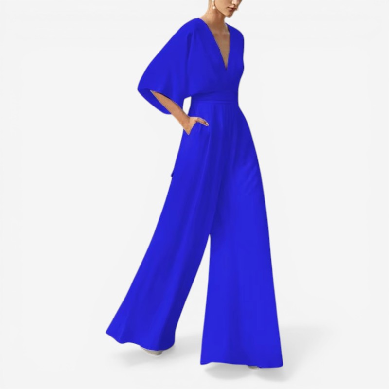 Willow - Loose Fit Short Sleeve Jumpsuit With V Neck Design