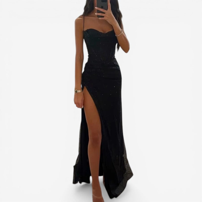 Florence – Long Sleeveless Dress with Side Slit and Thin Straps