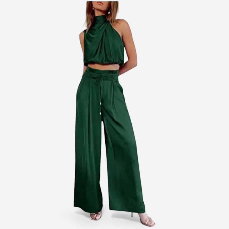 Women Turtleneck Top and Wide Leg Pants Set
