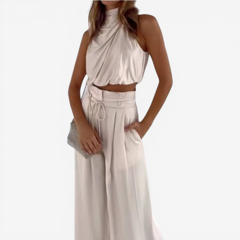Women Turtleneck Top and Wide Leg Pants Set