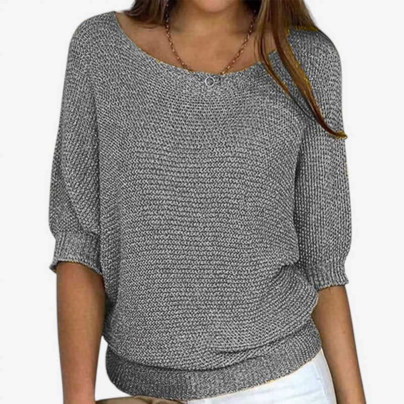 Women Long Sleeve Knit Sweater Round Neck