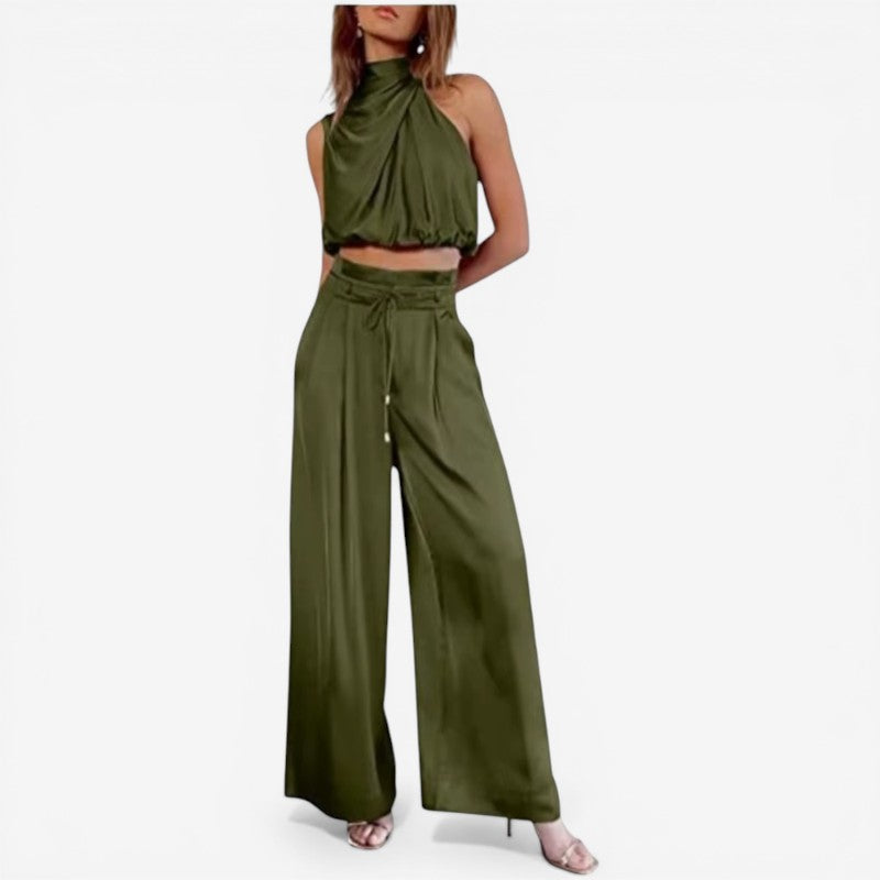 Women Turtleneck Top and Wide Leg Pants Set