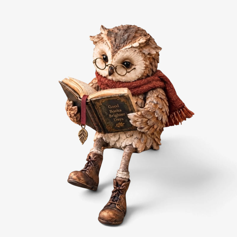 Owlmark - Owl Figurine with Book for Interior Decoration