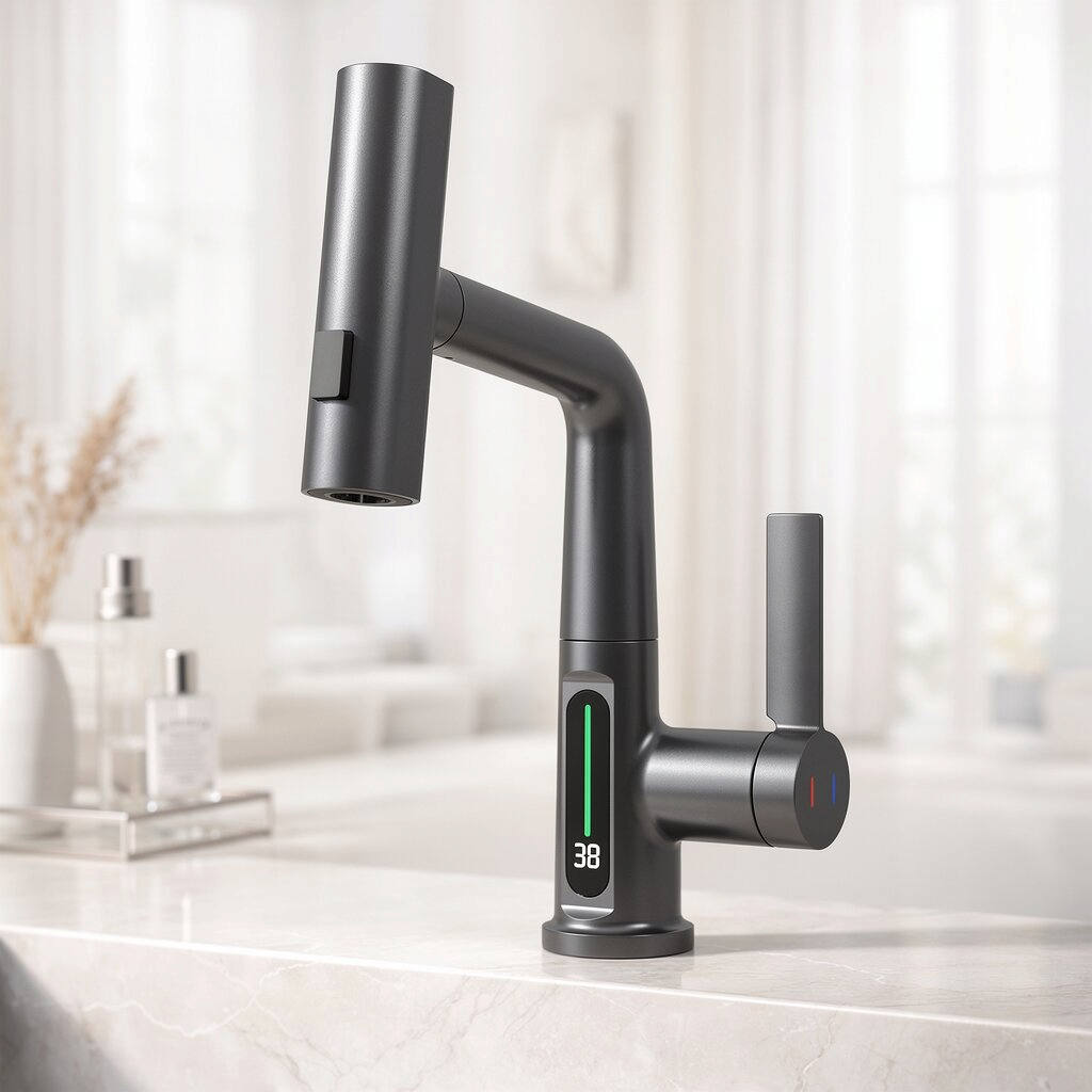 AquaMetric - Kitchen Faucet with Digital Display and Pull-Out Spray