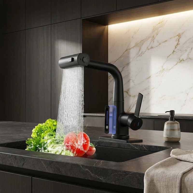 AquaMetric - Kitchen Faucet with Digital Display and Pull-Out Spray