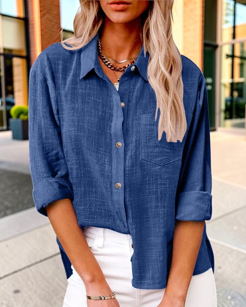 Womens Collared Long Sleeve Button Up Shirt