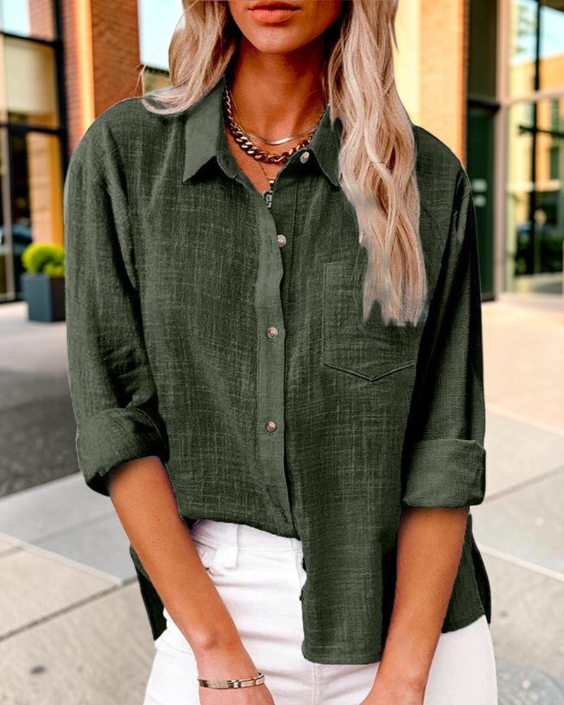 Womens Collared Long Sleeve Button Up Shirt