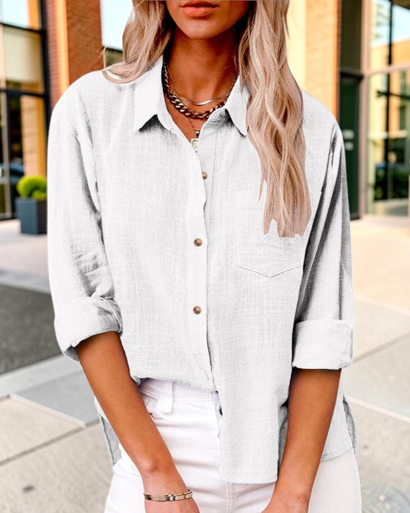 Womens Collared Long Sleeve Button Up Shirt