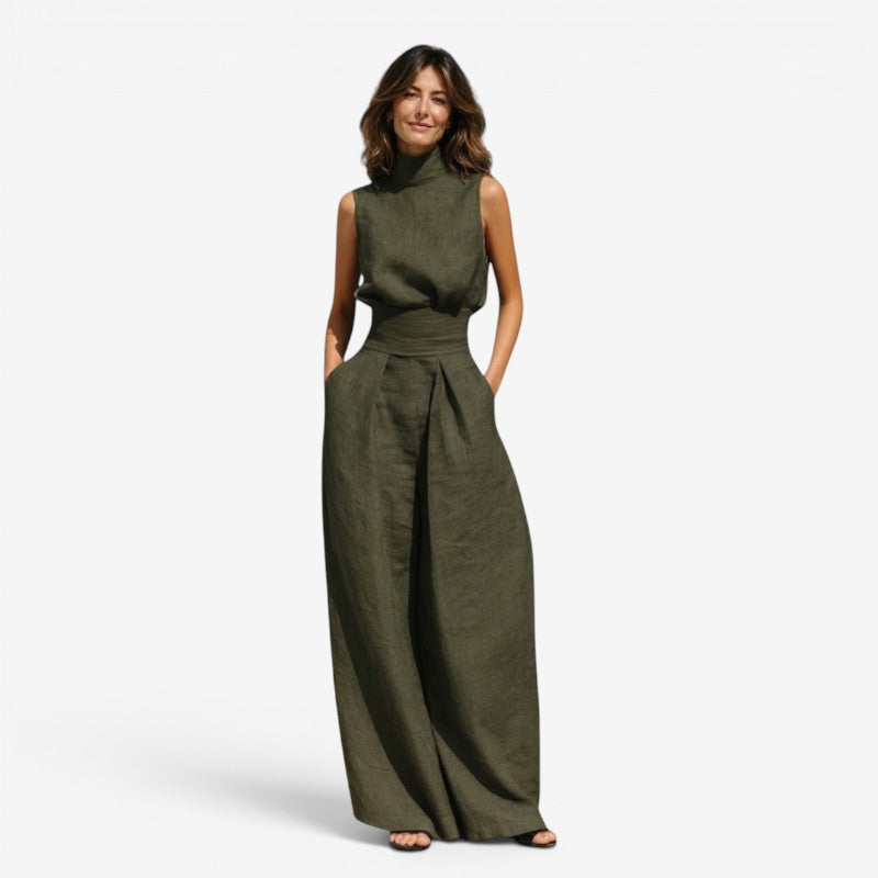 Women's Mock Neck Wide Leg Trouser Set