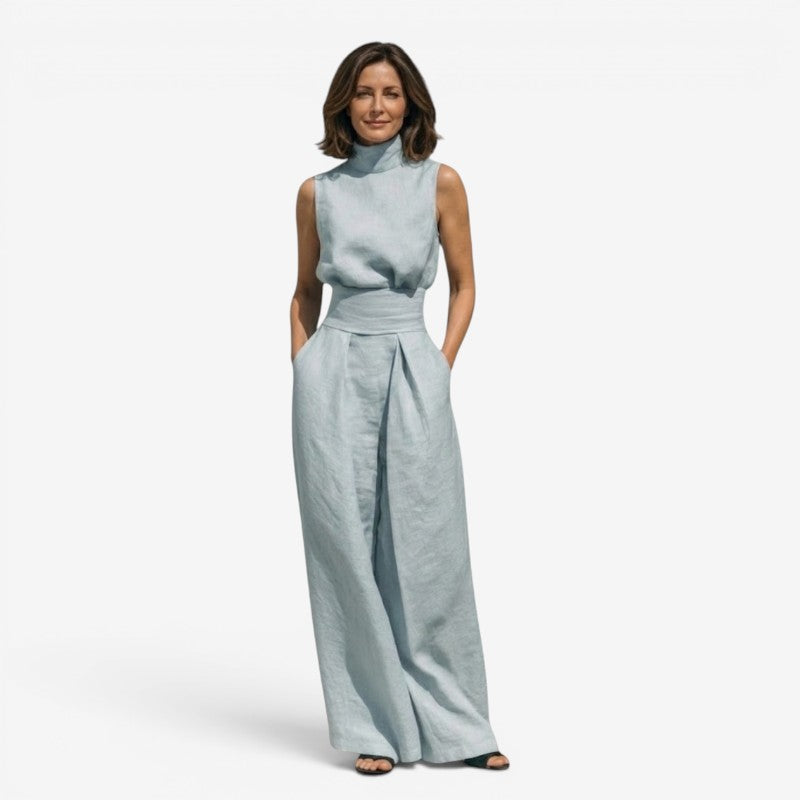Women's Mock Neck Wide Leg Trouser Set