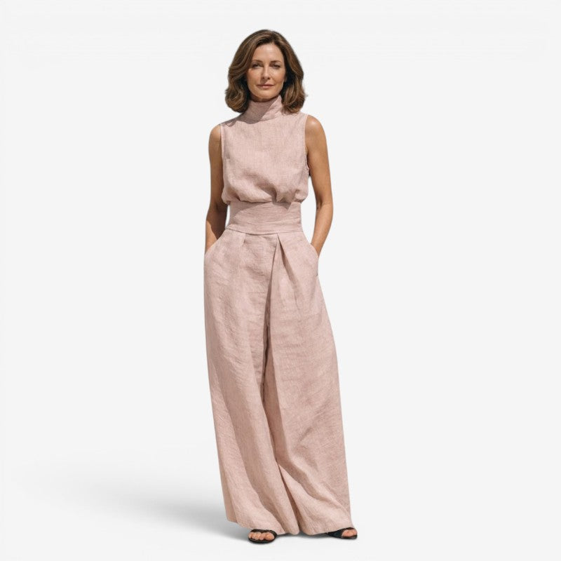Women's Mock Neck Wide Leg Trouser Set