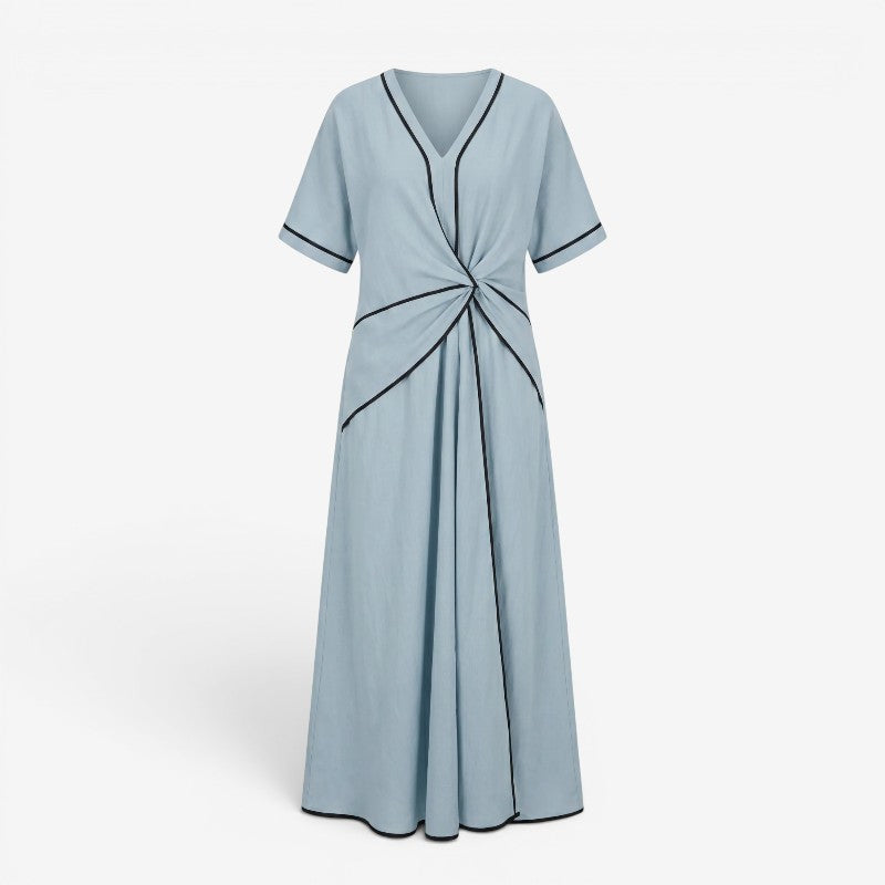 Chic Women's V Neck Maxi Dress with Twist Front